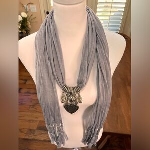 Jewelry Wrap Scarf, Light Gray with Charms